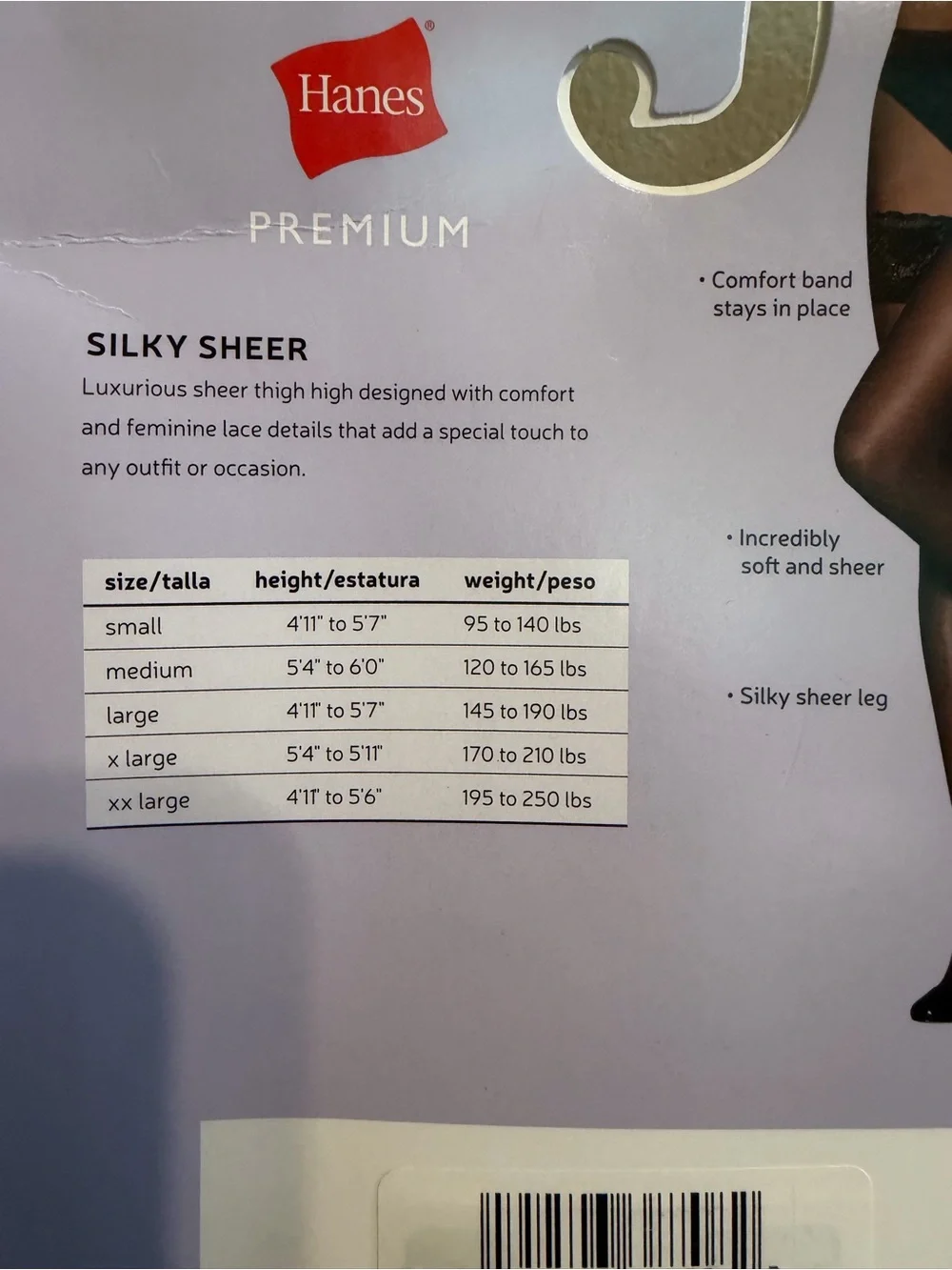 Hanes Premium Silky Sheer Lace Thigh High Stockings Black XL 20 Denier NIP